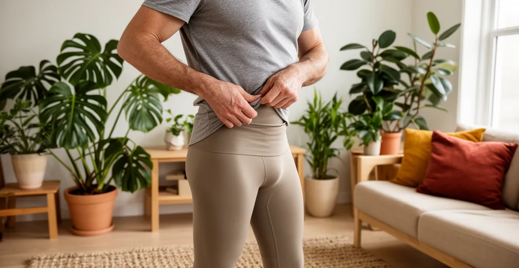 Personne ajustant un vêtement compressif discret en micromassage textile